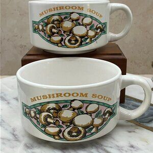 Vintage 1970's WCL Mushroom Soup Mugs Stoneware 13 Fl Oz Retro